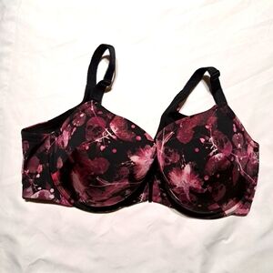 Elegant Floral Black and Pink Bra With Skulls Underwire Lined 38D